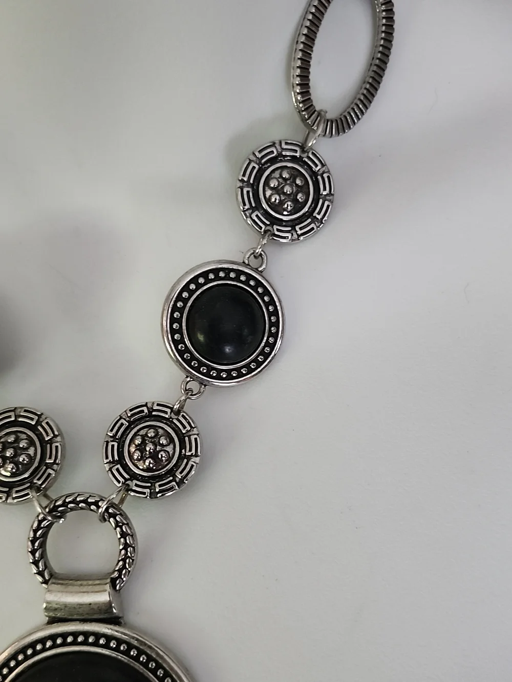 Silver-Tone Black Circular Pendant Necklace